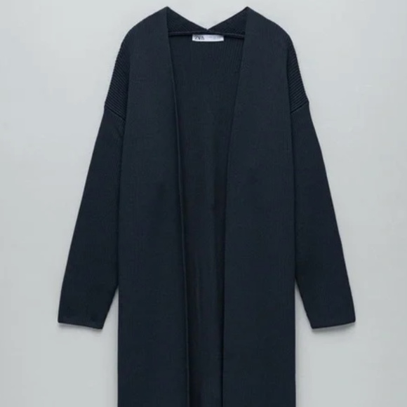 ZARA Navy Blue Knit Long Maxi Duster Cardigan - Picture 1 of 3